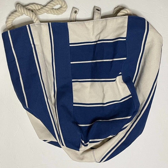 Lancome Blue & White Striped Canvas Tote Bag With Rope Handles - Picture 7 of 12